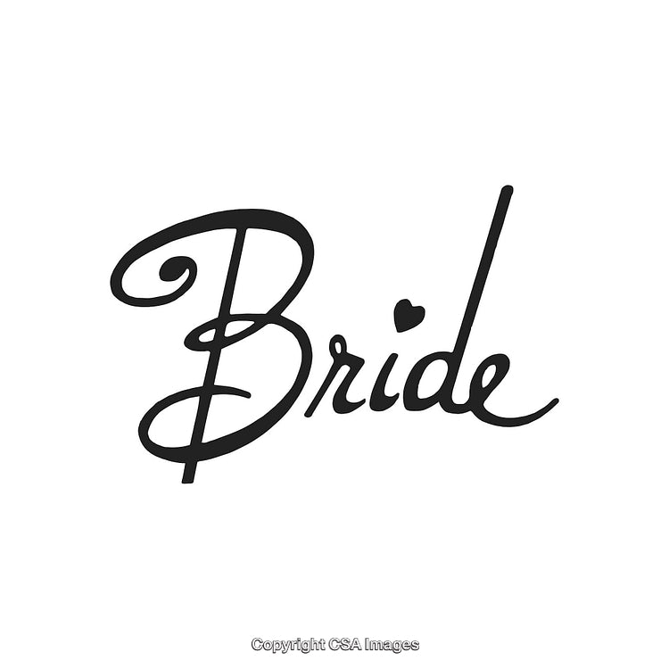 Elegant Calligraphy Text 'Bride' with Ornamental Design and Heart Accent