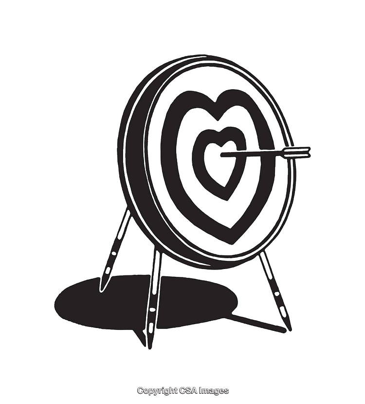 Black and White Heart Archery Target Line Art Illustration