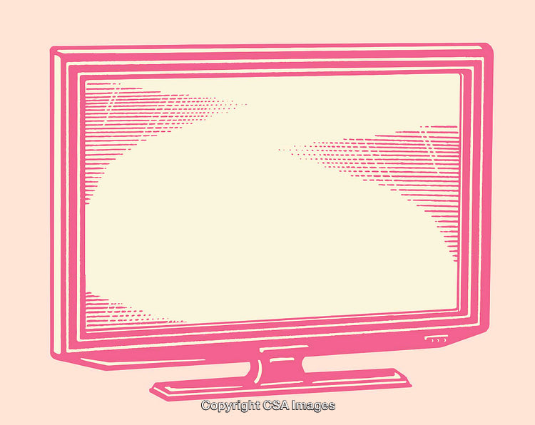 Retro Pink Line Art Television Illustration on Pastel Background