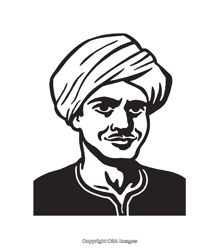 Black and White Line Illustration of a Man Wearing Traditional Clothing