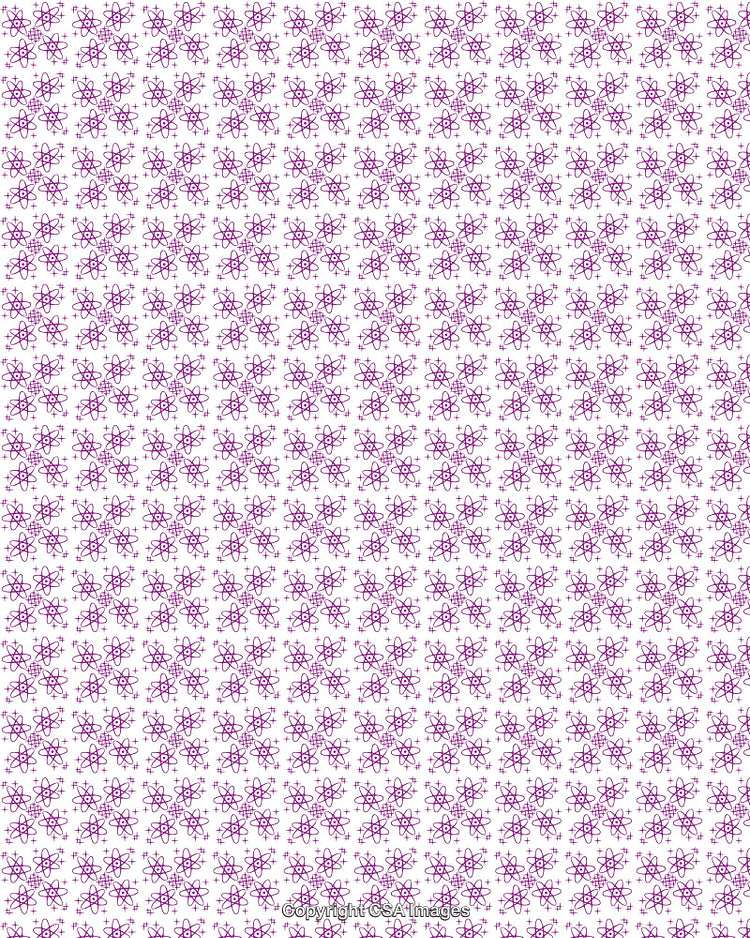 Pink Atomic Science Icon Pattern on a White Background