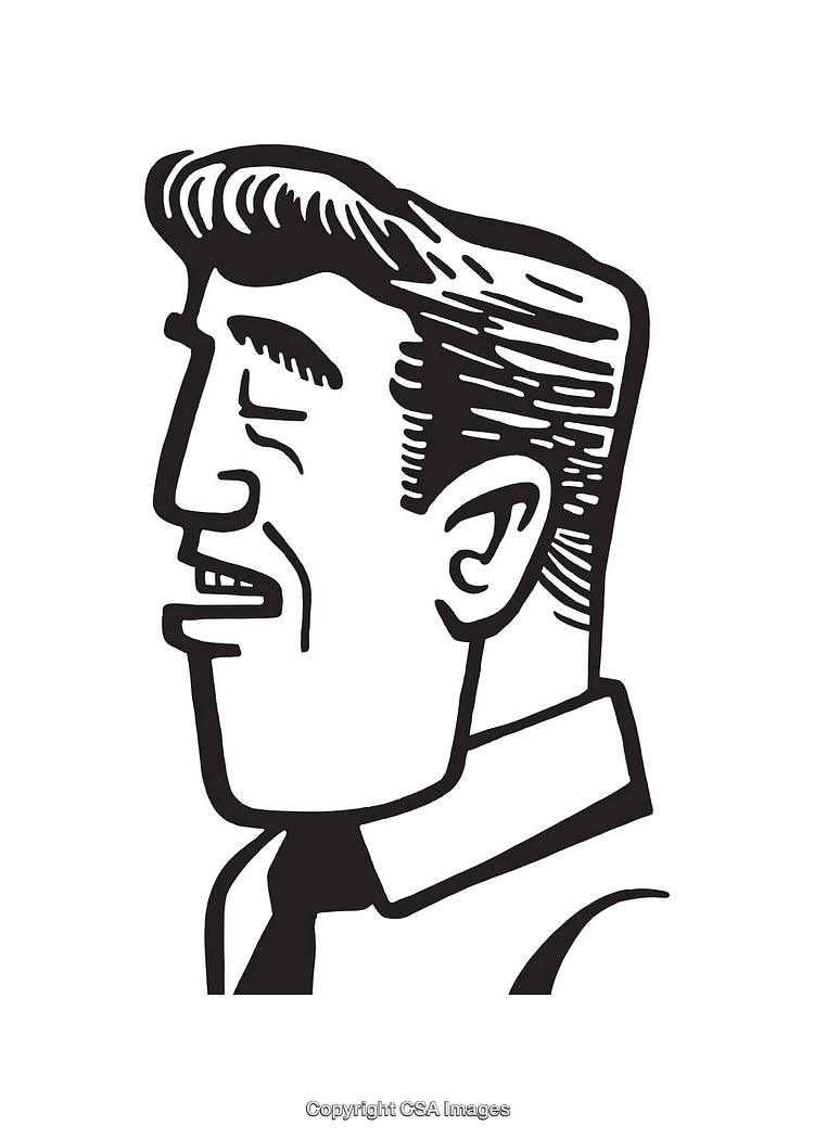 Black and White Retro Styled Male Portrait Line Art Illustration
