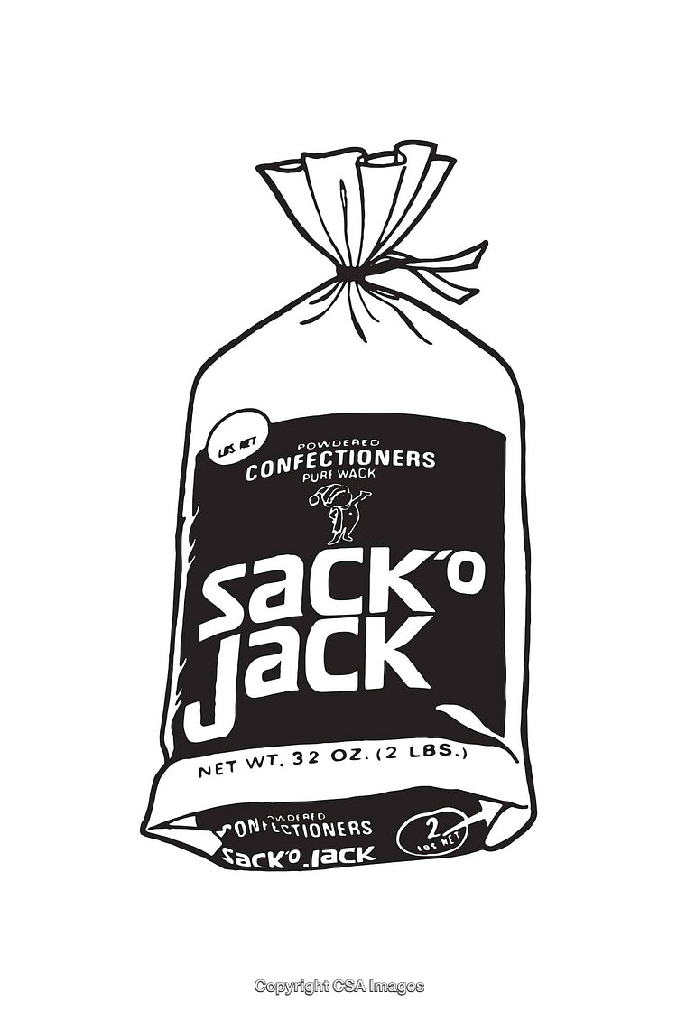 Black and White Line Art Illustration of a Sack of Powdered Sugar