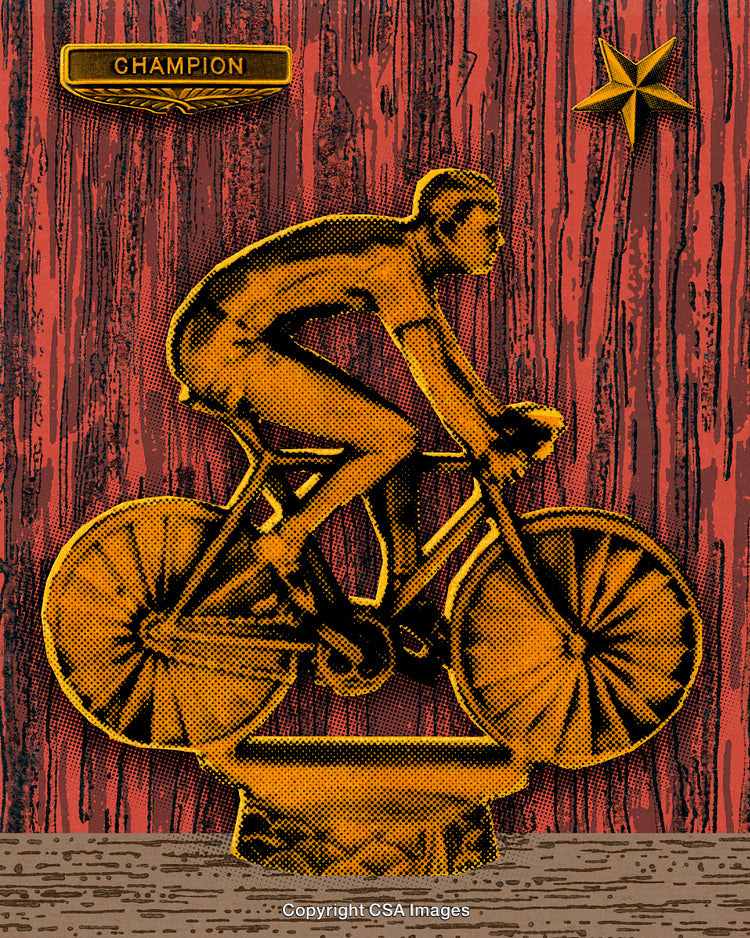 Vintage Illustration of Cyclist Highlighting Champion Theme and Retro Aesthetics
