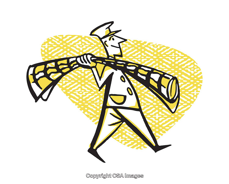 Retro Style Illustration of a Worker Carrying a Large Roll or Tube