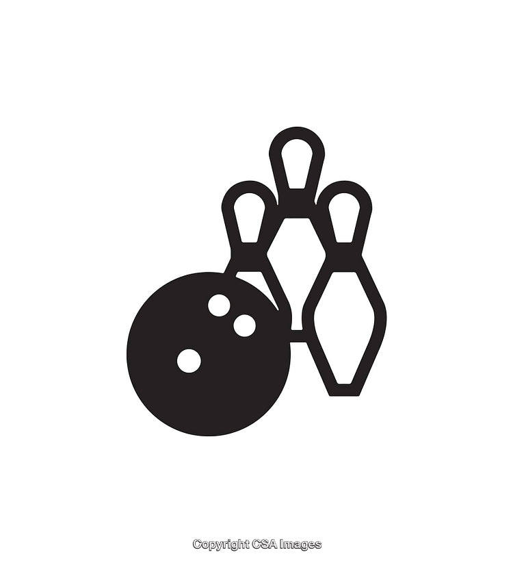 Black and White Icon of Bowling Ball and Pins