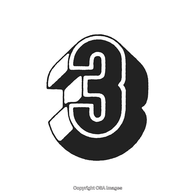Stylish Black and White Number 3 Isolated on White Background