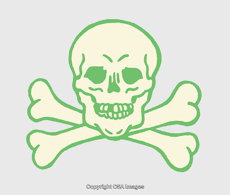 Green and Cream Skull and Crossbones Illustration on Light Background