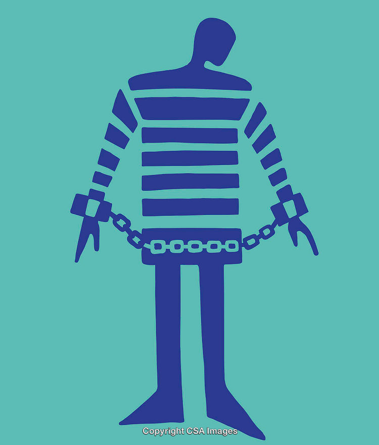 Abstract Illustration of a Chained Figure In Striped Clothing