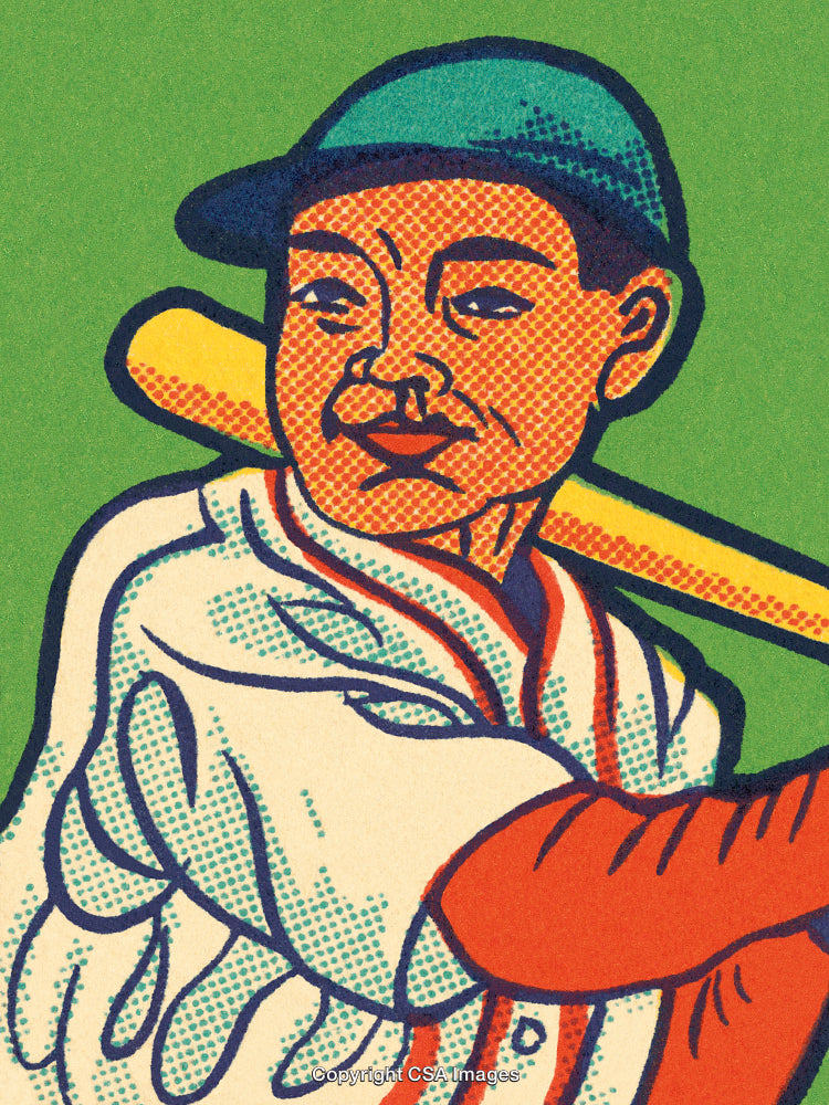 Vintage Comic Style Illustration of Baseball Player Holding a Bat