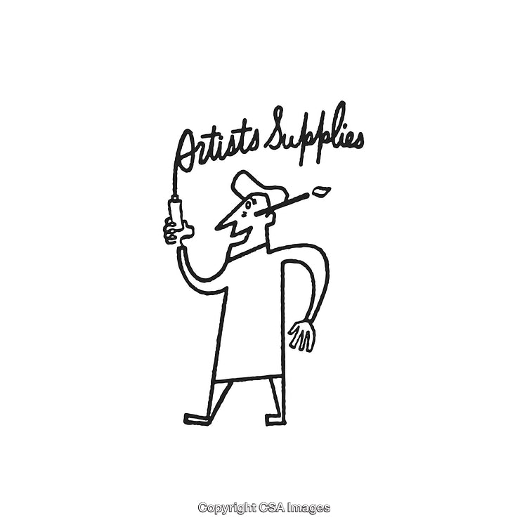 Black and White Line Art Depicting Artist Holding a Brush