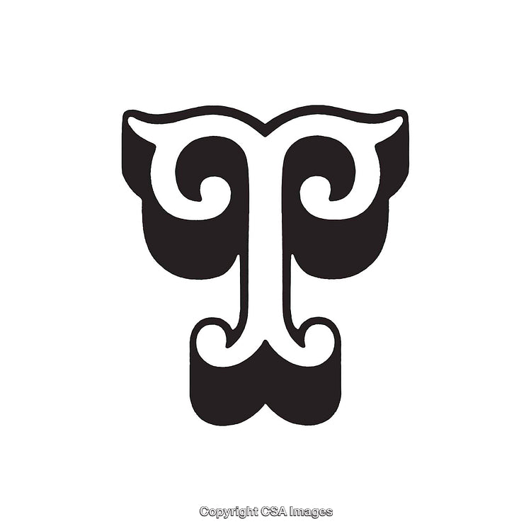 Artistic Black and White Curling Design of the Letter T