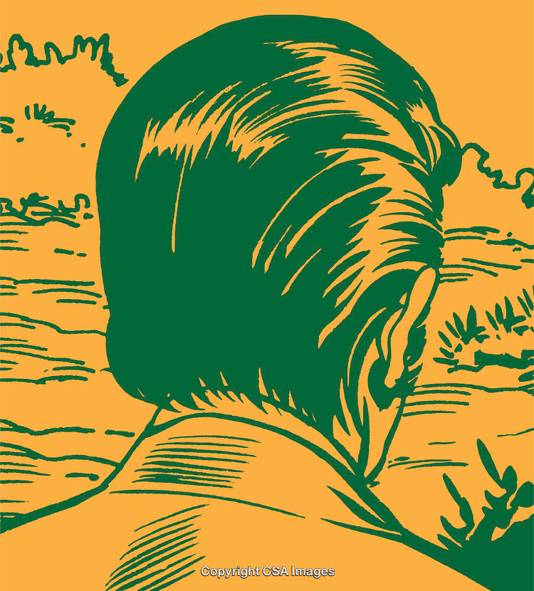 Retro Illustration of a Man Looking at a Scenic Landscape