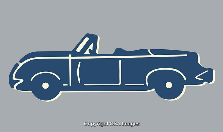 Blue Convertible Car Line Art on Gray Background