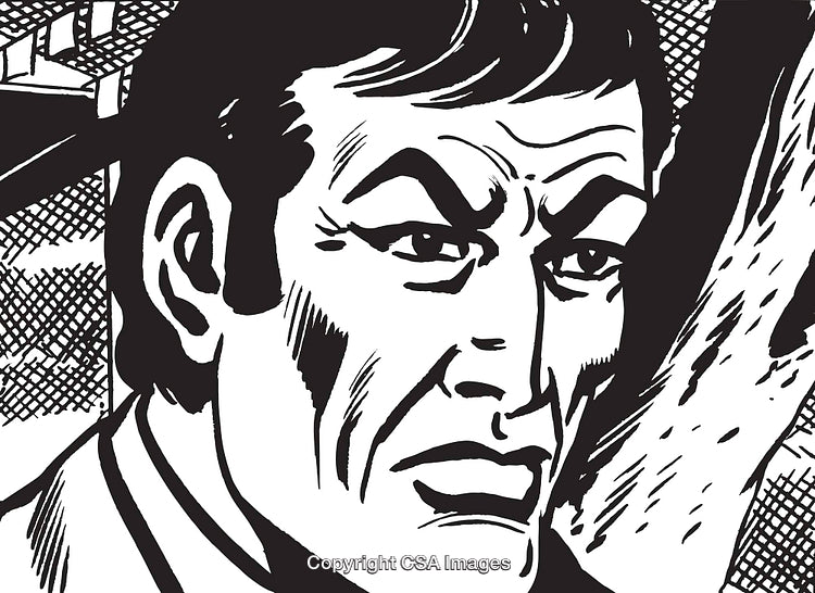 Black and White Vintage Comic Illustration of a Serious Face Expression