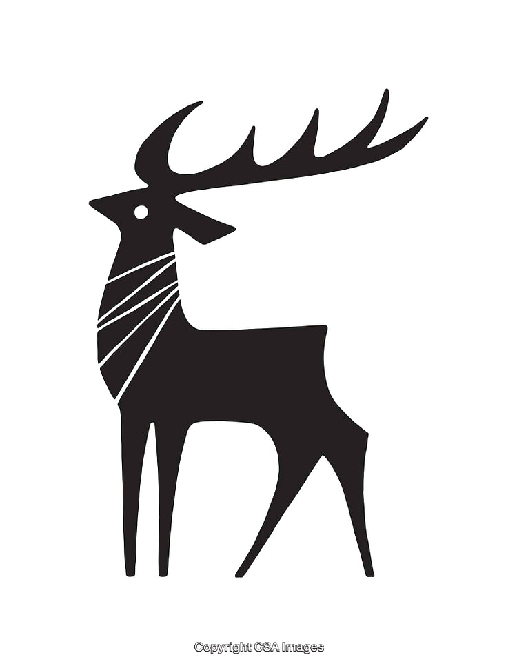 Stylized Black and White Deer Silhouette in Minimalist Line Art