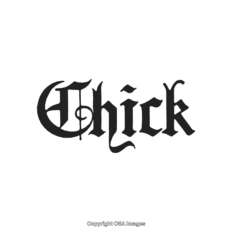 Stylized Gothic Typeface Design of the Word 'Chick' in Black Lettering