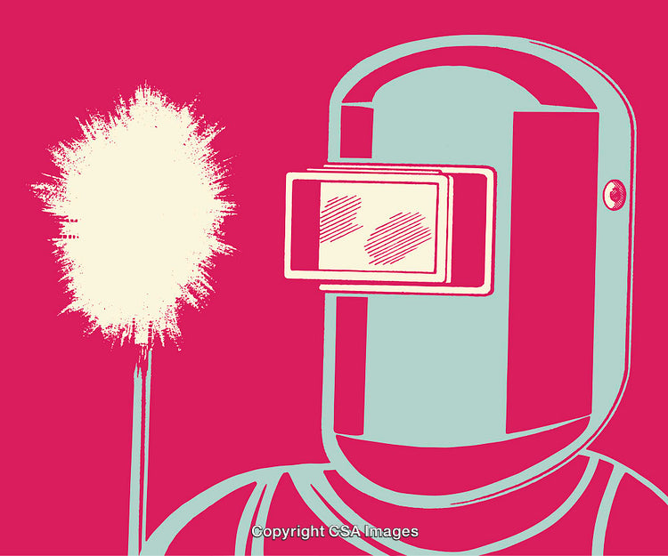 Colorful Illustration of a Welder Wearing a Mask in Line Art Style