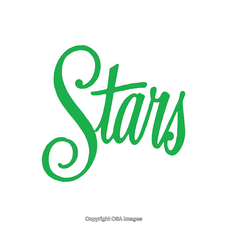 Green Script Typography Design Featuring the Word 'Stars' on White Background