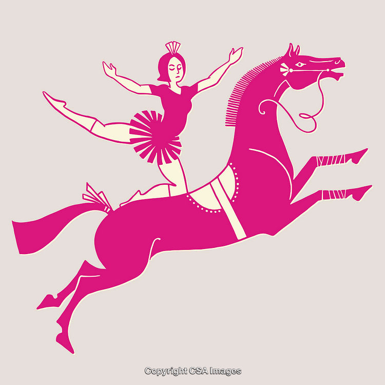 Elegant Equestrian Acrobat Performing Stunts on a Galloping Horse in Line Art Style