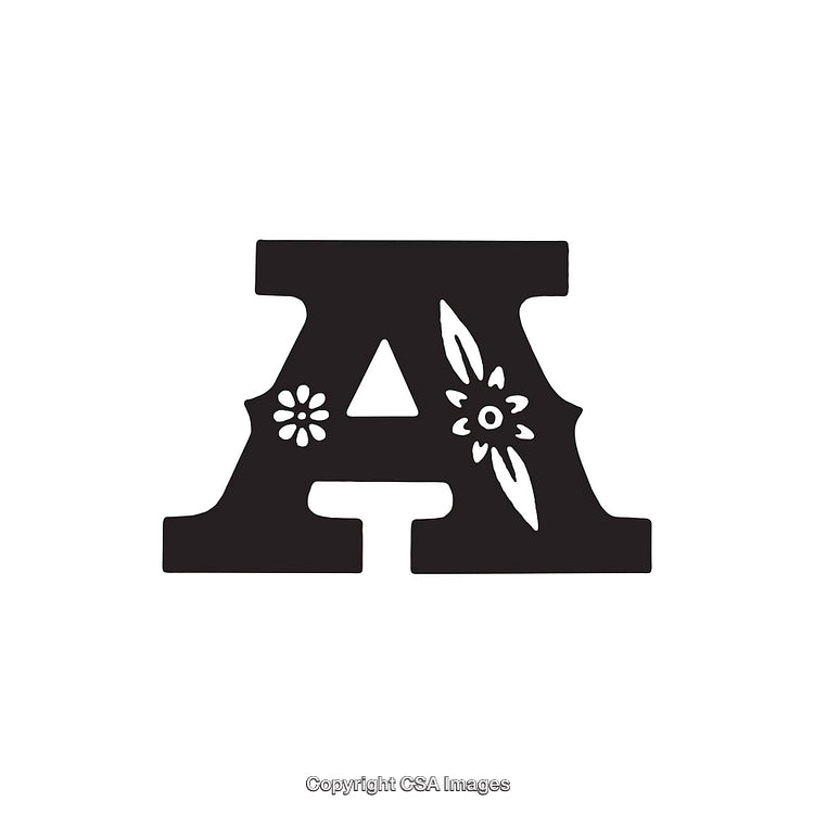 Stylized Letter A with Artistic Floral Patterns on Simplistic Background