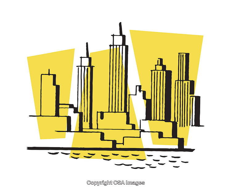 Abstract Urban Cityscape Illustration with Yellow Accents