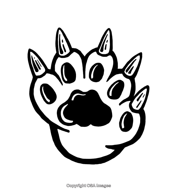 Black and White Line Art of Animal Paw with Sharp Claws