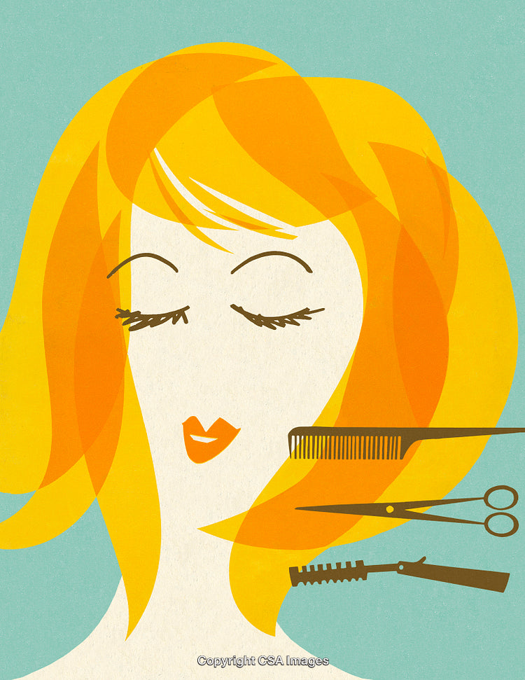 Stylized Illustrated Woman with Hairdressing Tools in Vibrant Colors