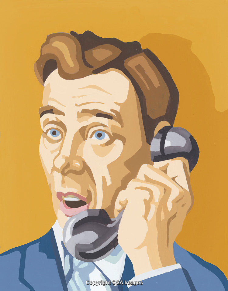 Vintage Paint by Numbers Illustration of Businessman Speaking on Classic Telephone