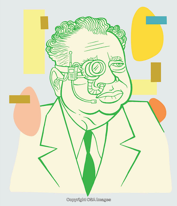 Colorful Line Art Illustration of a Futuristic Cyborg Portrait