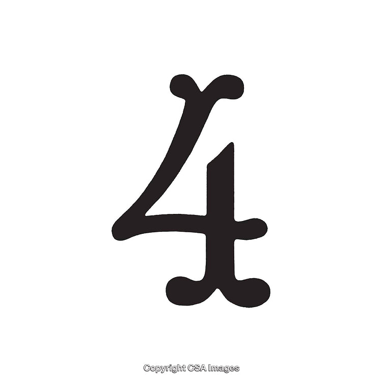 Elegant Handwritten Representation of the Number Four in Monochrome
