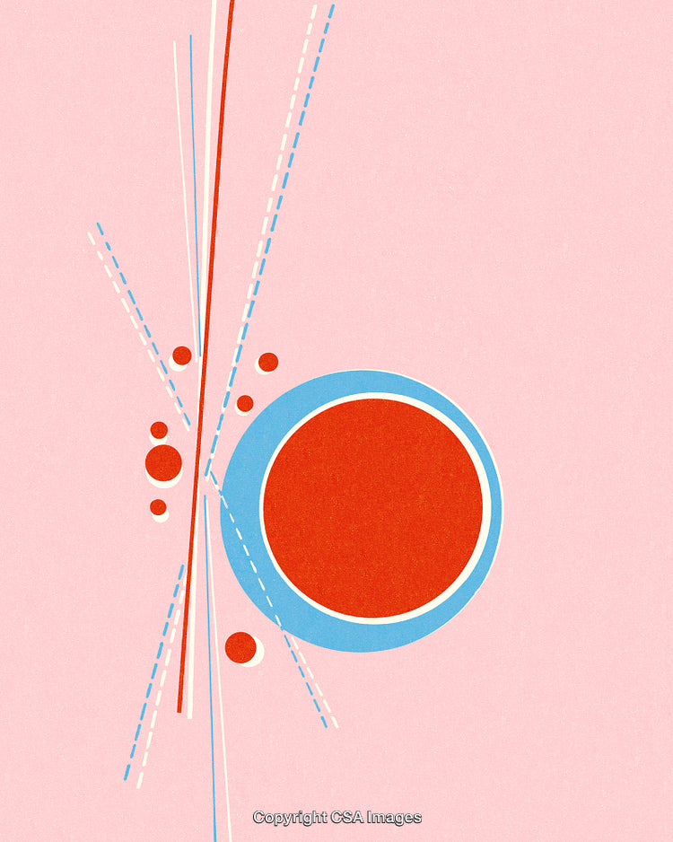 Abstract Geometric Composition with Vibrant Colors and Bold Shapes on Pink