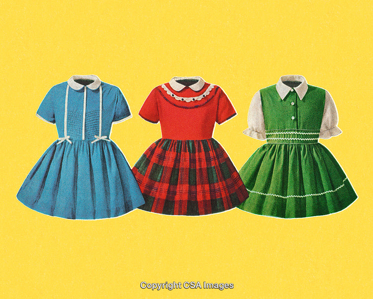 Vintage Styled Dresses on Colorful Yellow Background with Retro Theme