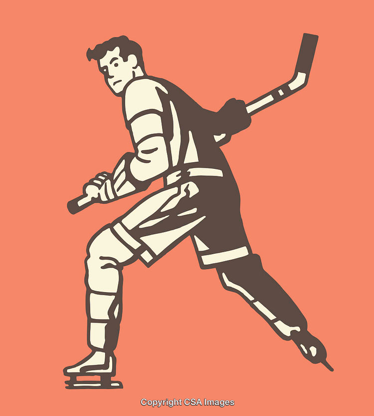 Vintage Styled Ice Hockey Player Drawing with Retro Color Palette