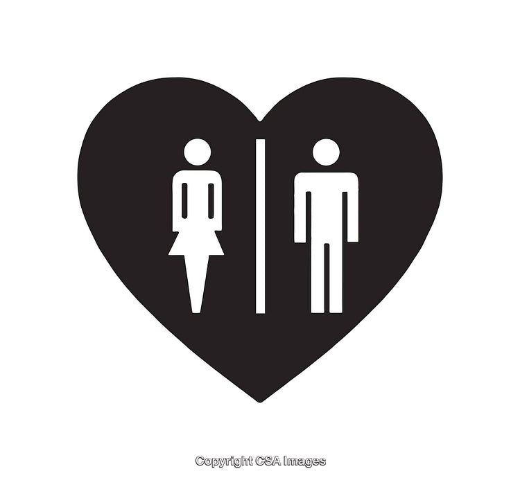 Black and White Icon of Male and Female Figures Inside Heart Shape