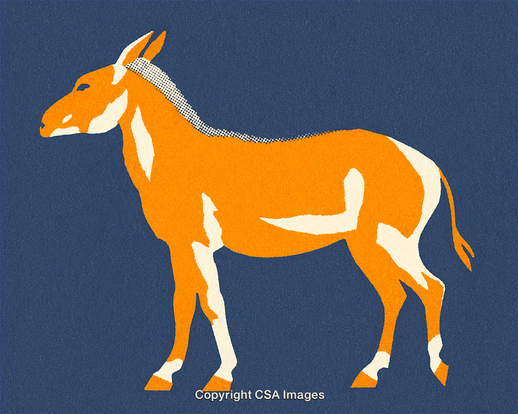 Stylized Illustration of a Mule Standing Against a Blue Background