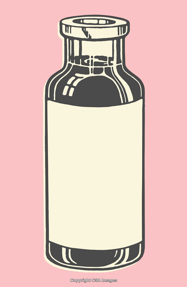 Illustrative Line Art of Bottle on Pink Background with Vintage Style