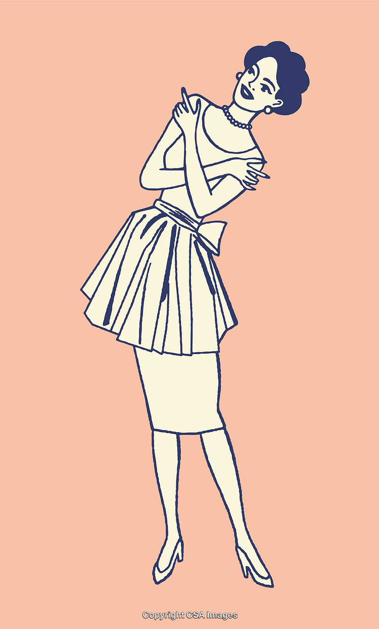 Smiling Woman in Retro Style Line Art Illustration