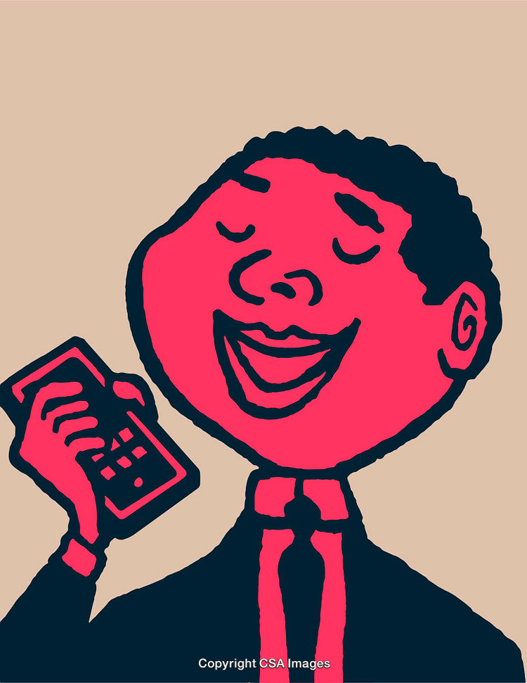 Colorful Line Art of a Professional Smiling and Holding a Phone