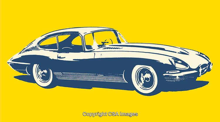 Vintage Car Illustration With Retro Styling on Bright Yellow Background