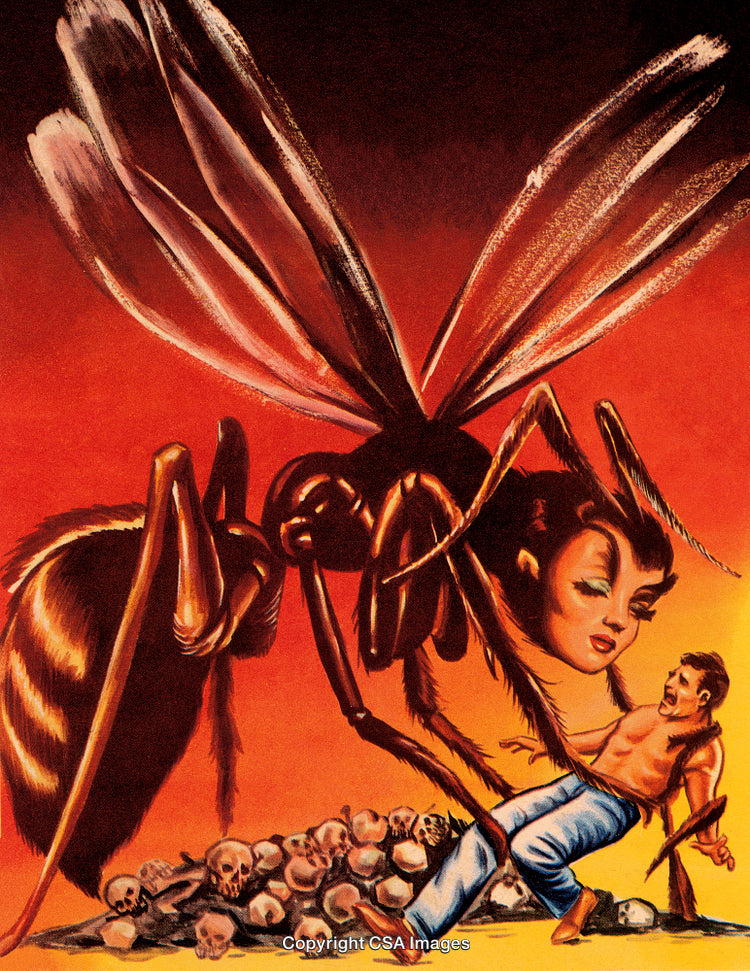 Surreal Giant Ant with Human Features Interacting with Man in Orange Atmosphere