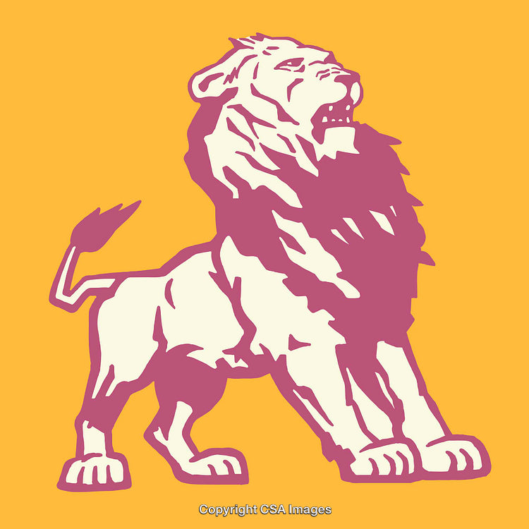 Bold Lion Illustration in Vibrant Yellow and Pink Tones