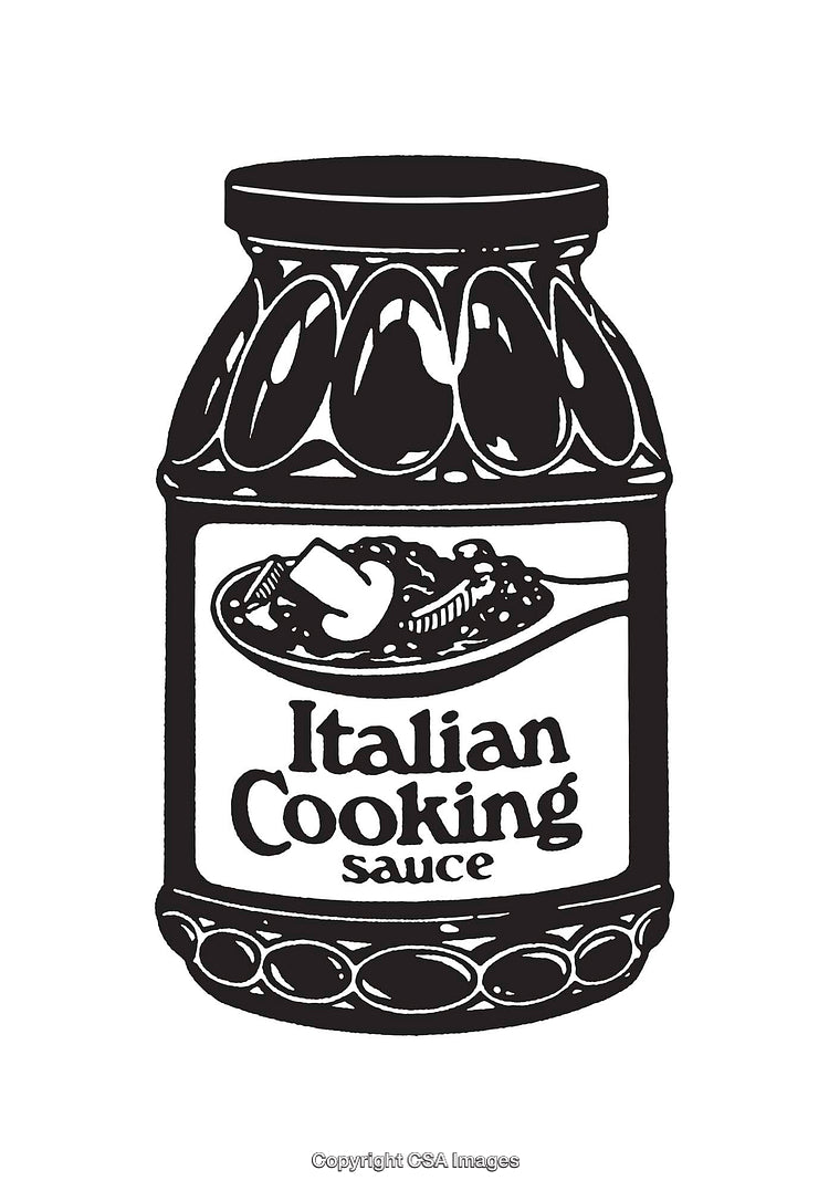 Black and White Line Art of an Italian Cooking Sauce Jar