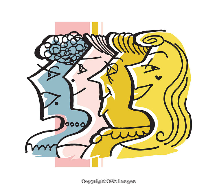 Vibrant Illustrated Abstract Faces in Various Profiles and Colors