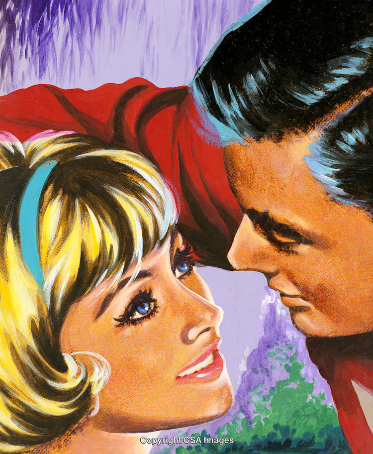 Romantic Couple Gazing Into Each Other's Eyes in Vivid Illustration
