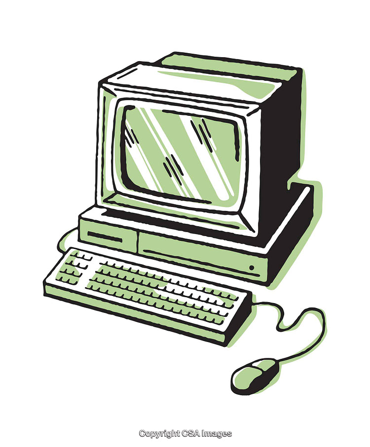 Retro Computer Illustration Featuring a Classic CRT Monitor and Keyboard