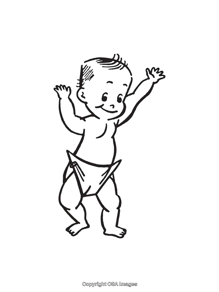 Cute Baby Sketch in Diaper with Cheerful Pose in Line Art Style