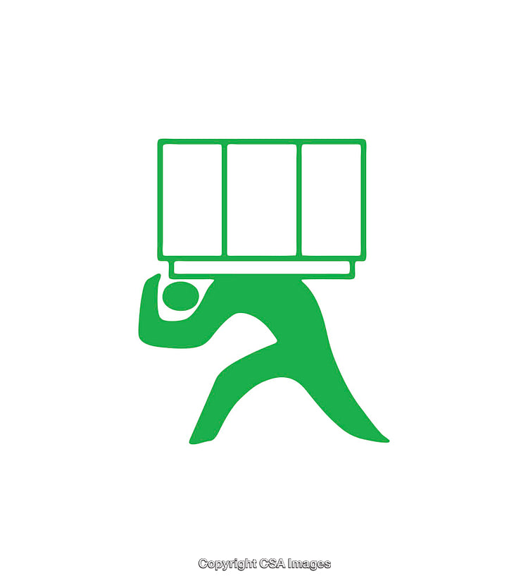 Green Icon of a Person Carrying a Heavy Load Overhead