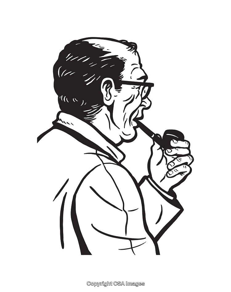 Black and White Line Illustration of a Man Smoking a Pipe