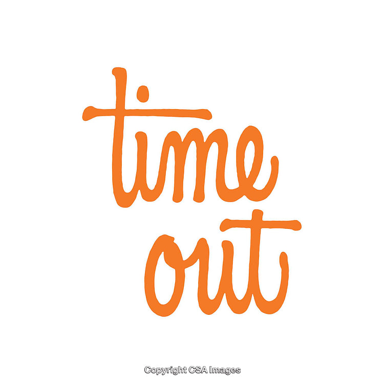 Orange Handwritten Text Saying 'Time Out' on White Background